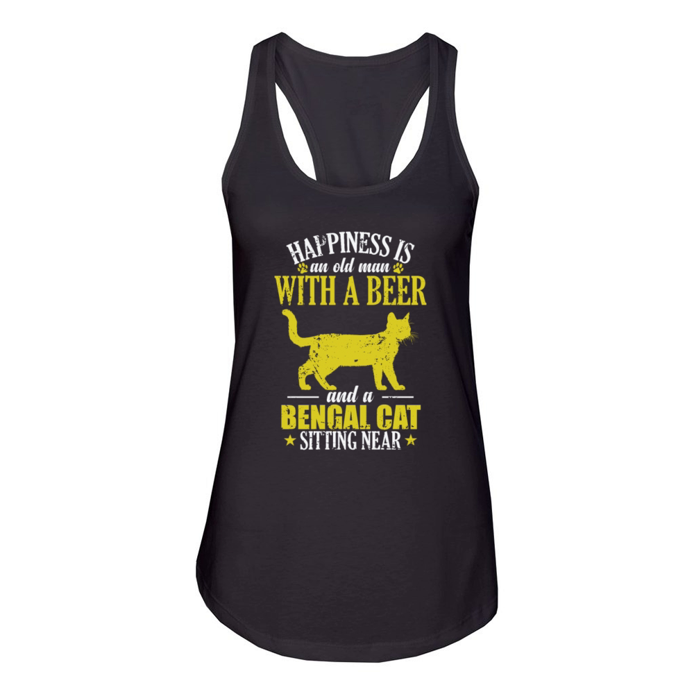 Old Man with a Beer Bengal Cat sitting near Women's Racerback Tank