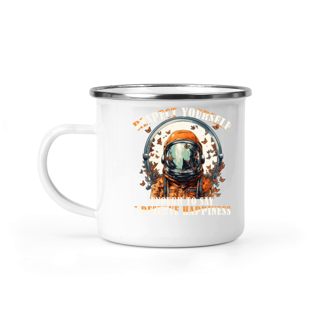 Happiness Quote Astronaut Aesthetics Positive Mind Camping Mug