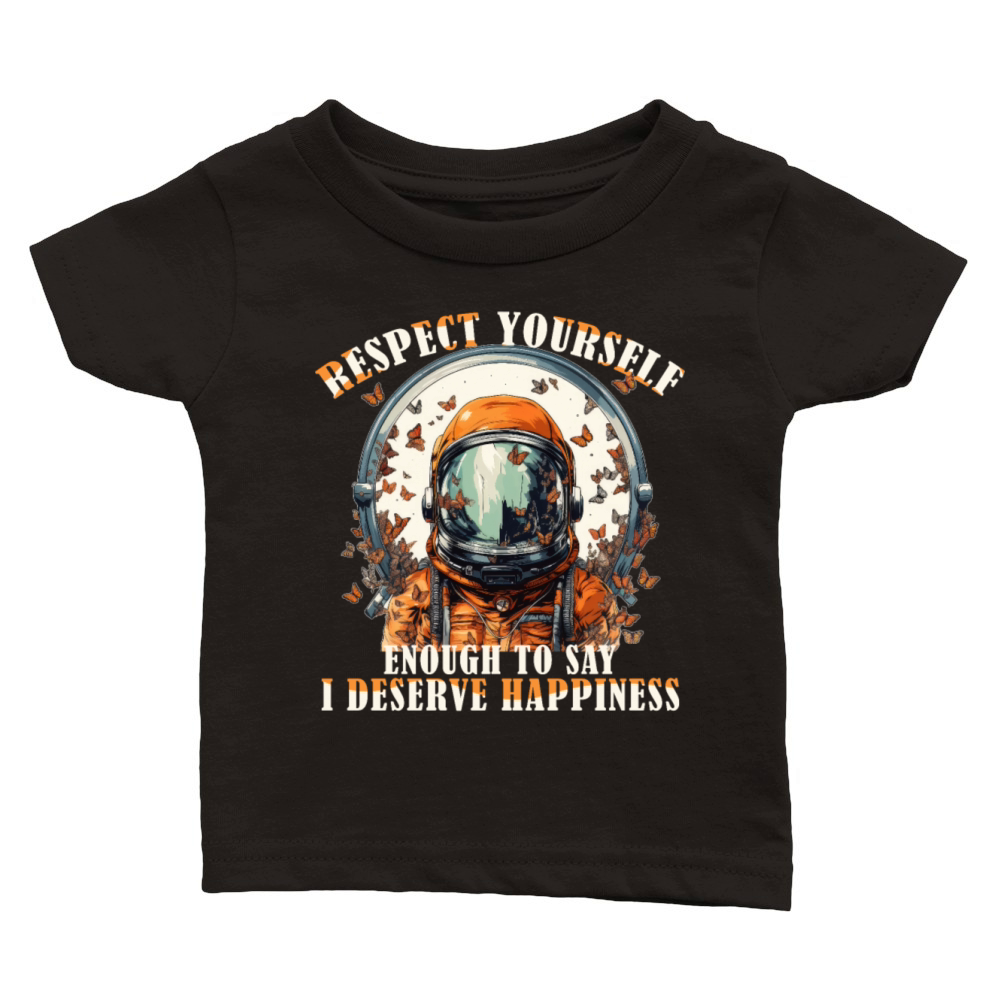 Happiness Quote Astronaut Aesthetics Positive Mind Classic Baby Crewneck T-shirt