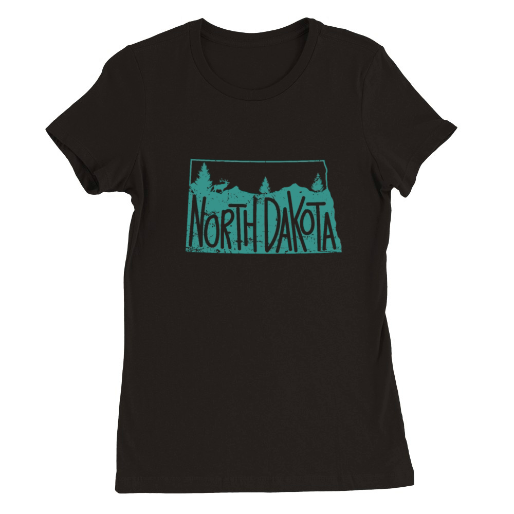 North Dakota Map with Skyline America Premium Womens Crewneck T-shirt