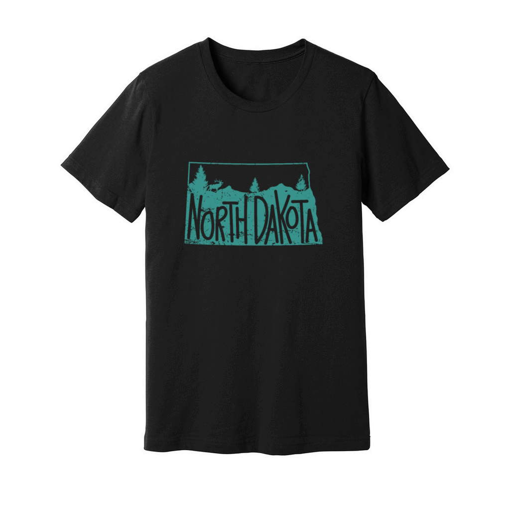 North Dakota Map with Skyline America Unisex Jersey Tee