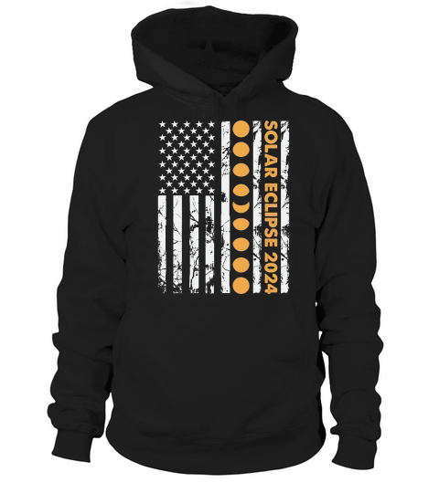 Total Solar Eclipse 2024 Totality Phases US American Flag Hoodie Unisex
