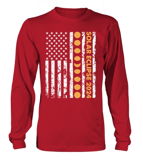 Total Solar Eclipse 2024 Totality Phases US American Flag Long sleeved Unisex