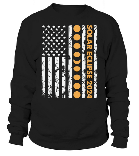 Total Solar Eclipse 2024 Totality Phases US American Flag Sweatshirt Unisex