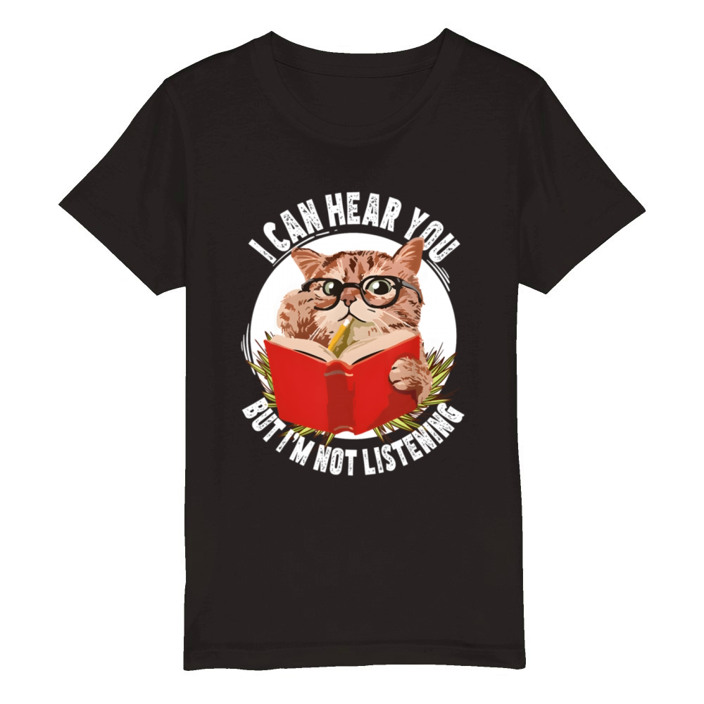 Cat I Can Hear You But IM Listening Organic Kids Crewneck T-shirt