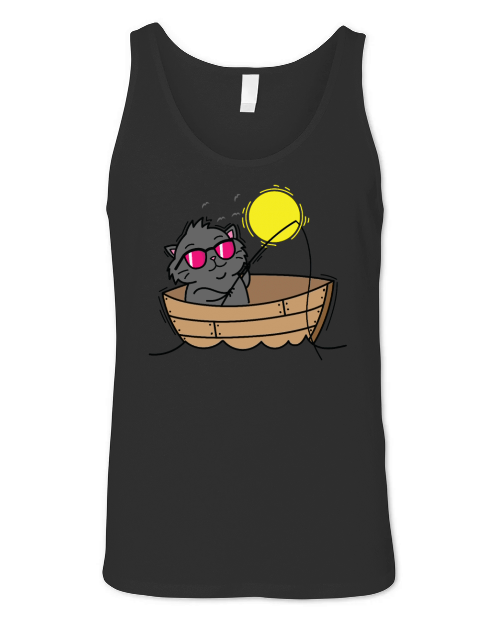 Cat fishing on the Boat at Sunset Unisex Jersey Tank