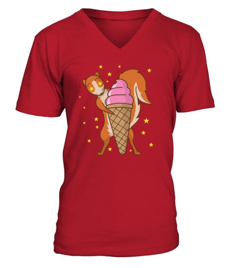 Squirrel loves Ice Cream Tree Rodent V-Neck T-shirt