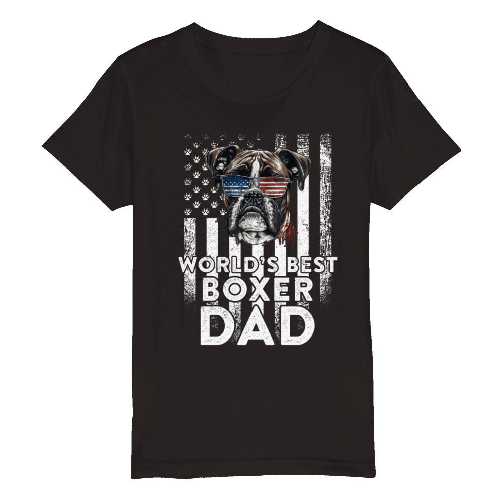 Vintage Usa Flag World s Best Boxer Dog Dad Organic Kids Crewneck T-shirt