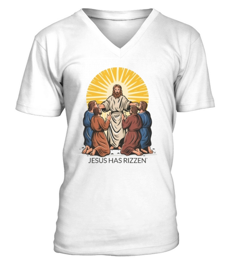 Jesus Has Rizzen Inspirational and Heartwarming V-Neck T-shirt