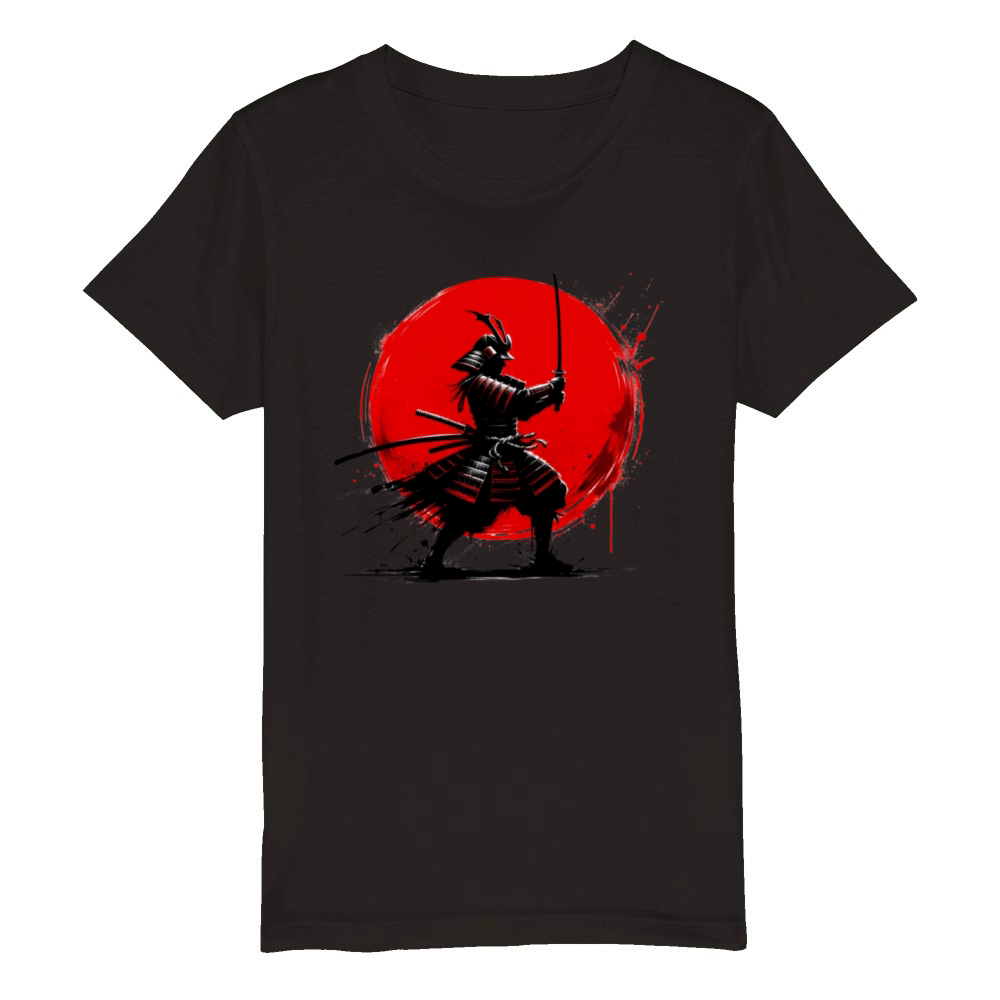 Japanese Samurai Silhouette Vintage Fighter Retro Organic Kids Crewneck T-shirt