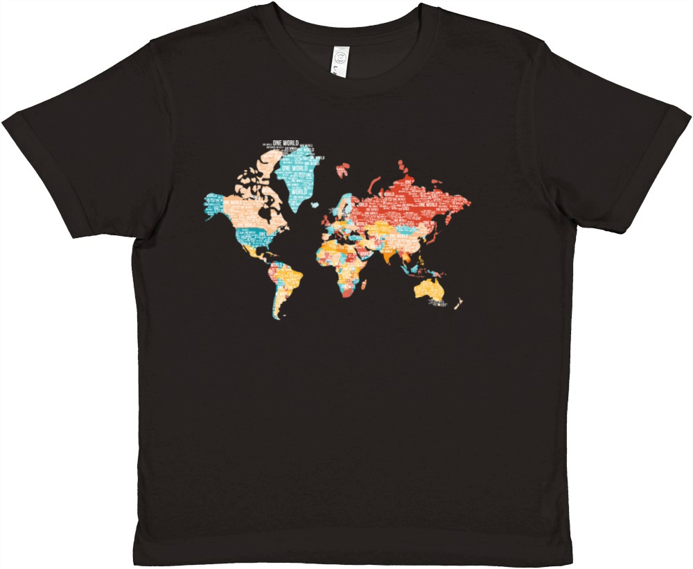 Map Of The Earth From Word Cloud - One World Premium Kids Crewneck T-shirt