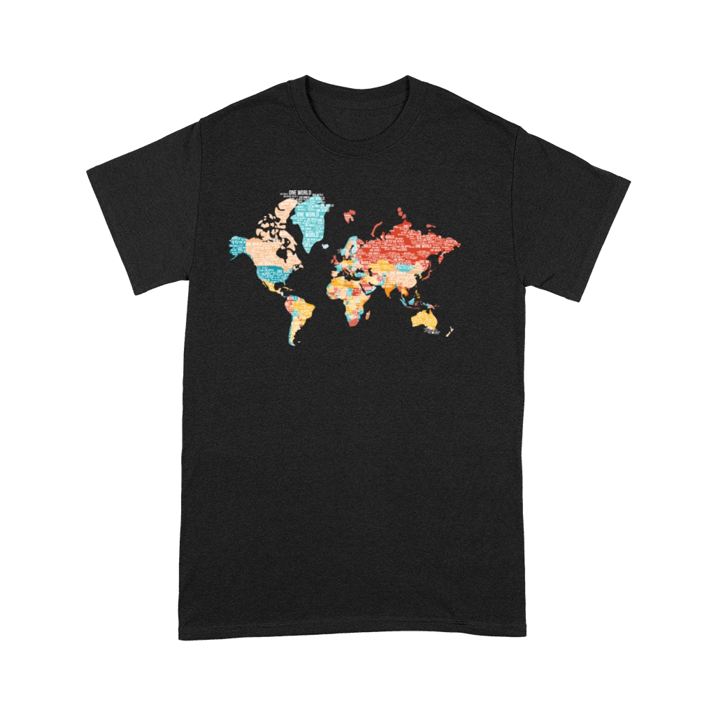 Map Of The Earth From Word Cloud - One World Premium T-shirt