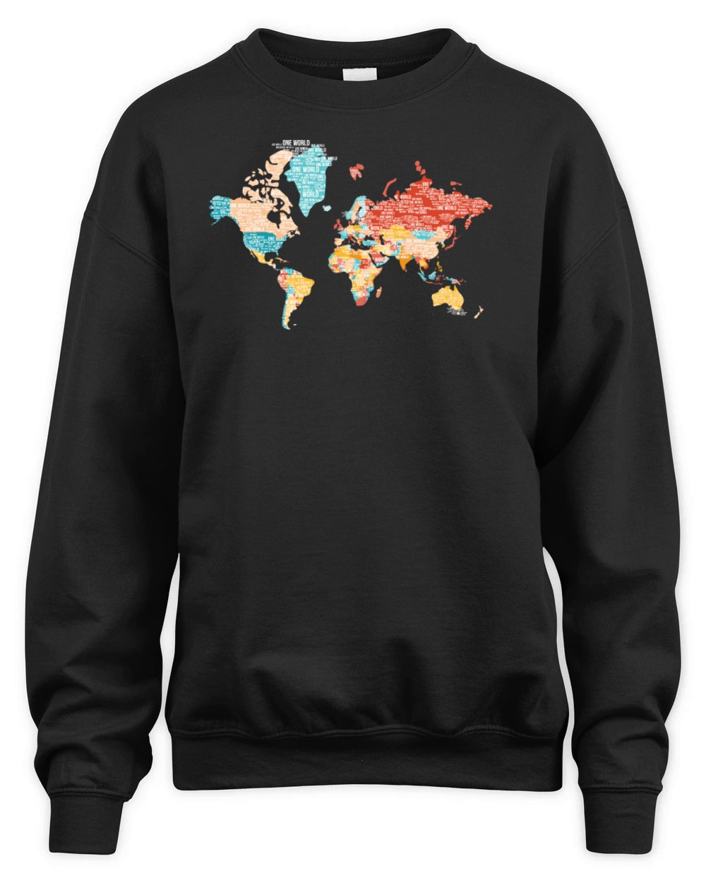Map Of The Earth From Word Cloud - One World Unisex Premium Crewneck Sweatshirt