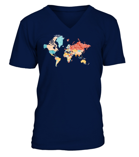 Map Of The Earth From Word Cloud - One World V-Neck T-shirt