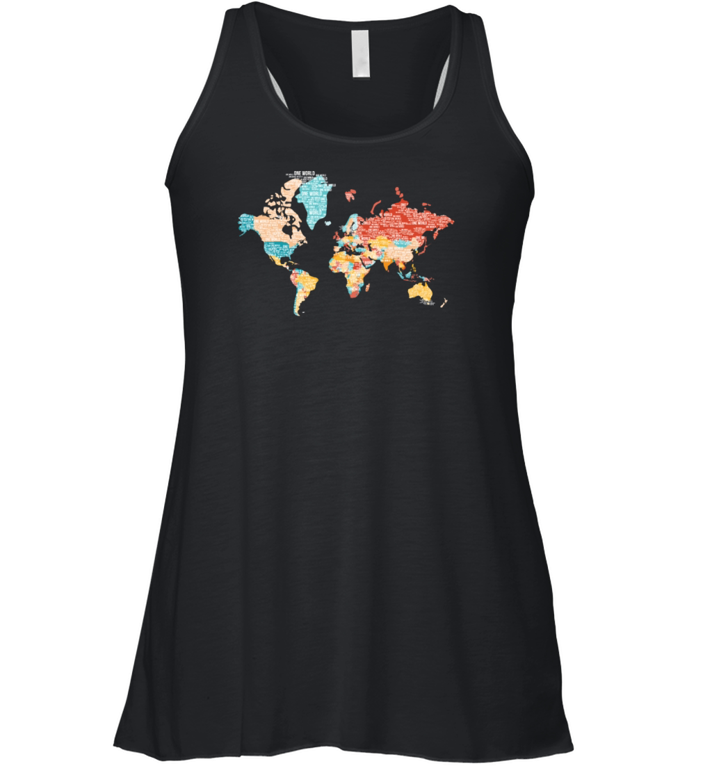 Map Of The Earth From Word Cloud - One World Women's Flowy Tank Top