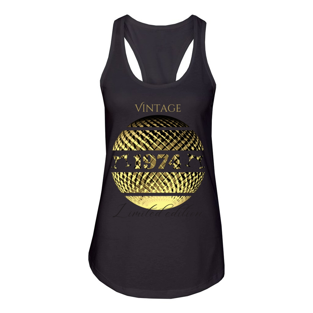 Vintage 1974 limited edition 50th birthday gold Women's Racerback Tank