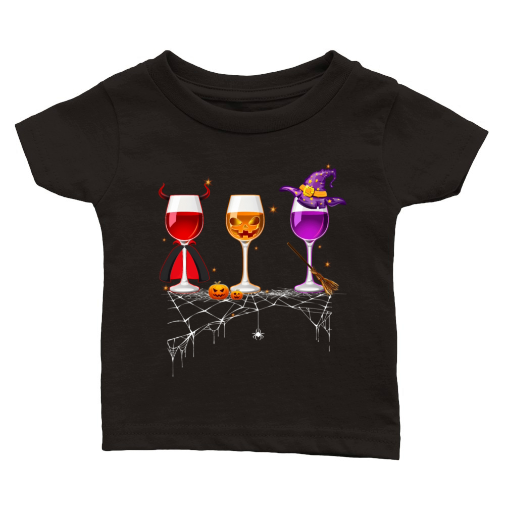 Three Wines Glasses Halloween Py Wine For Classic Baby Crewneck T-shirt