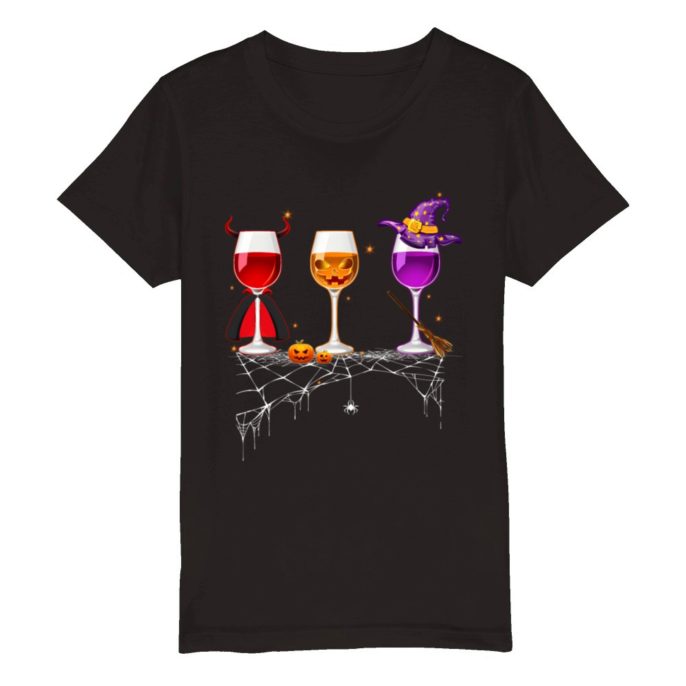 Three Wines Glasses Halloween Py Wine For Organic Kids Crewneck T-shirt