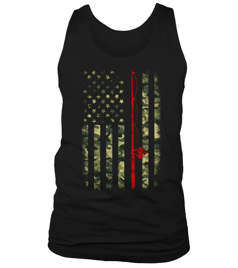 Bass Fishing Rod Camouflage American Flag Fisher Tank Top Unisex