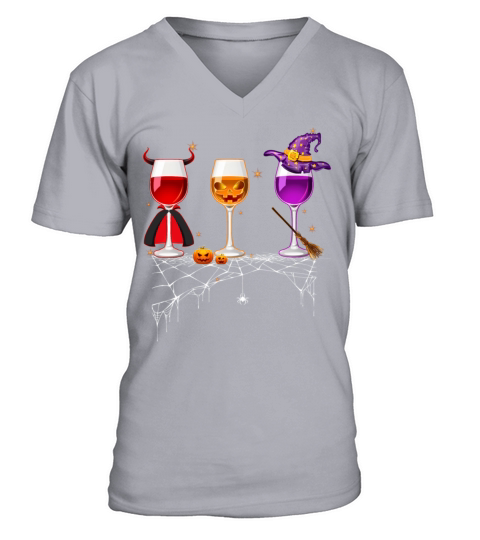 Three Wines Glasses Halloween Py Wine For V-Neck T-shirt