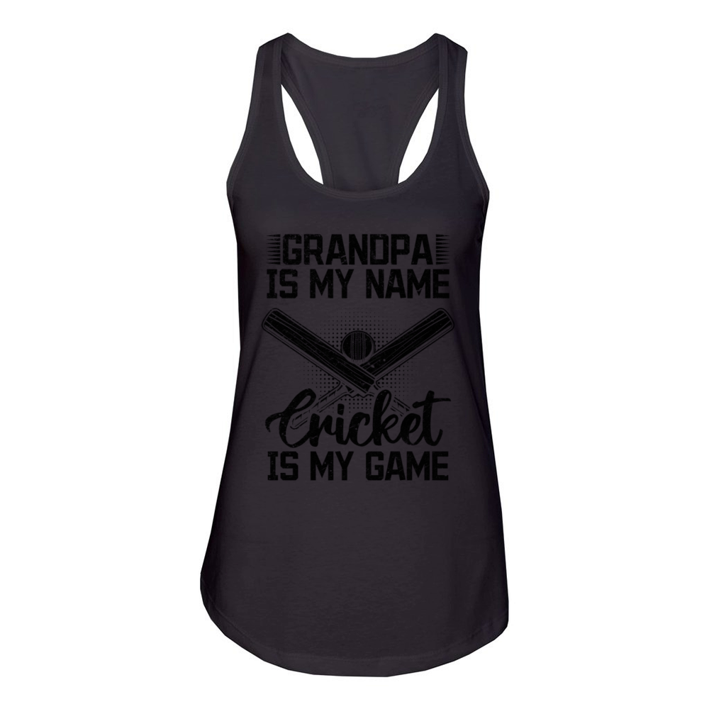 Grandpa Is My Name Cricket Is My Game - Cricketing Women's Racerback Tank