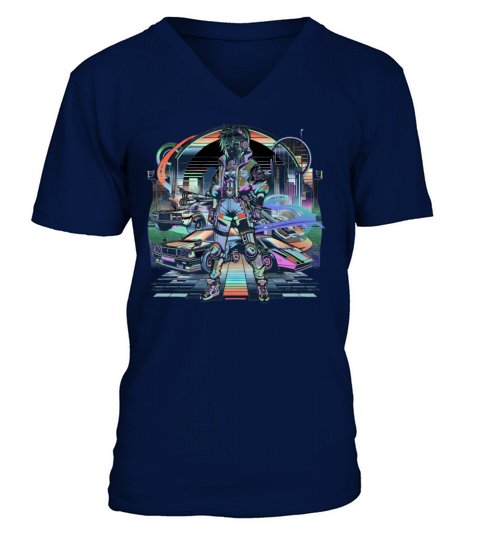 Negated Retro Anime Girl V-Neck T-shirt