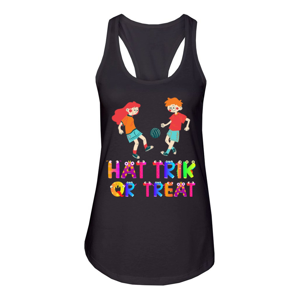 Soccer Or Football Sports Halloween Hat Trick Or Women's Racerback Tank