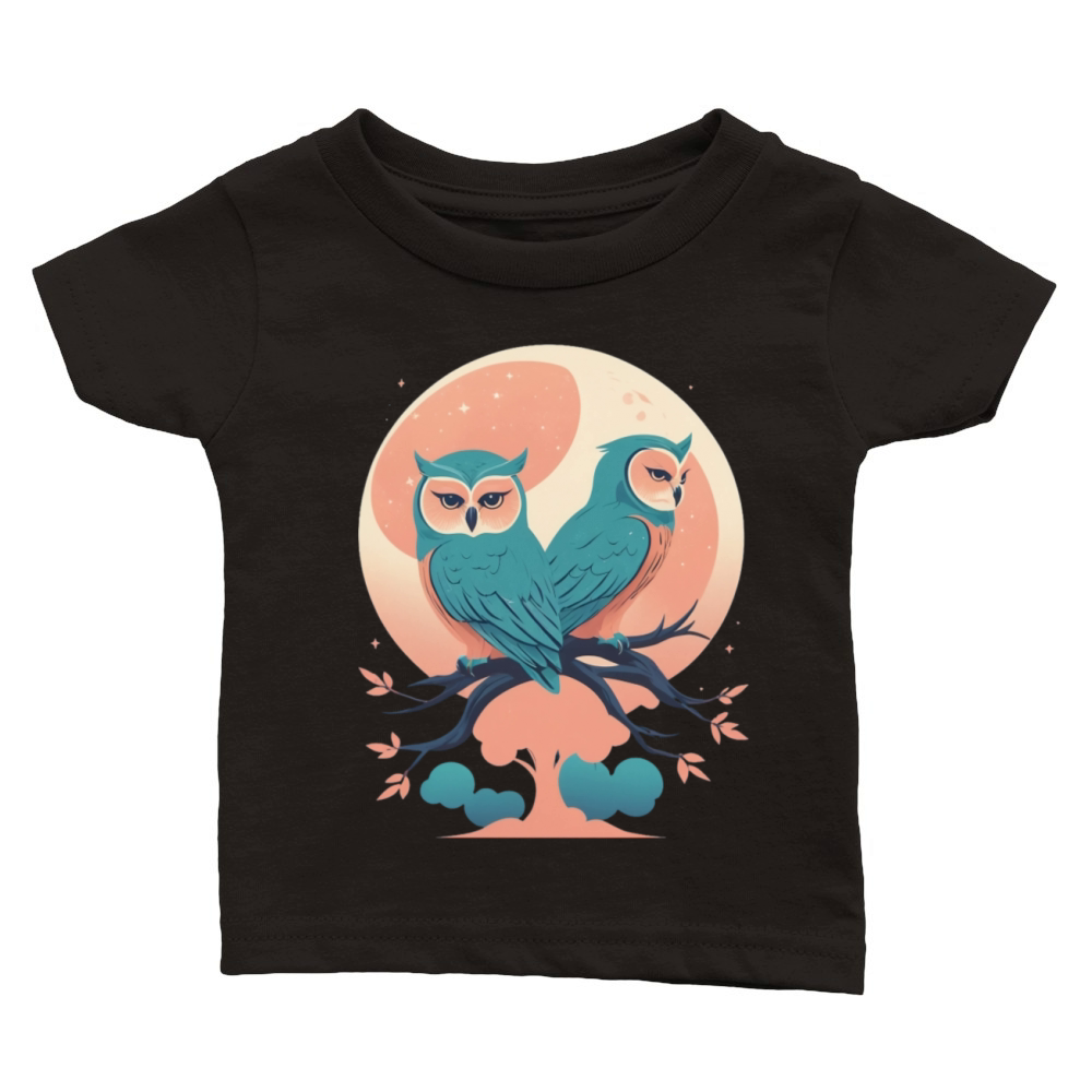 Moon Owl Birds Owl Gifts Graphic for Men Women Classic Baby Crewneck T-shirt