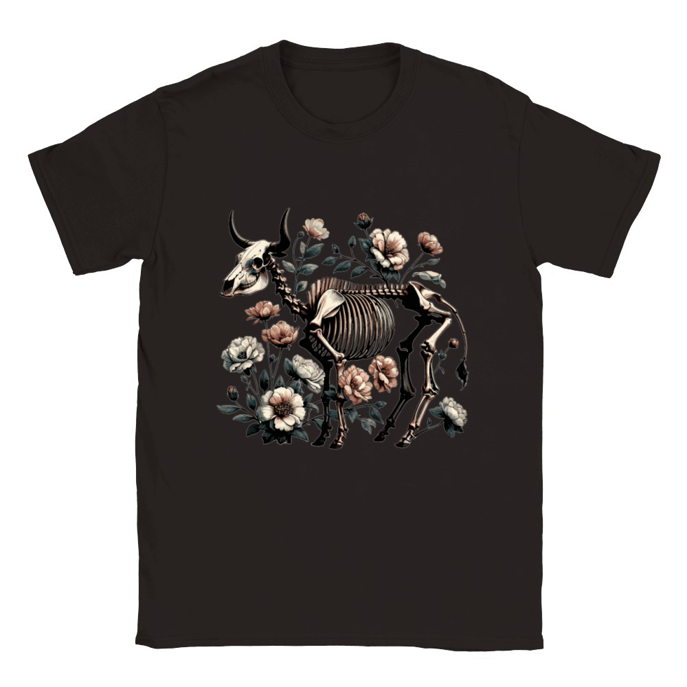 Animal Skeleton Cow Skull Vintage Floral Classic Kids Crewneck T-shirt