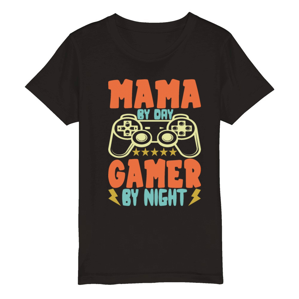 Mama By Day Gamer By Night Organic Kids Crewneck T-shirt