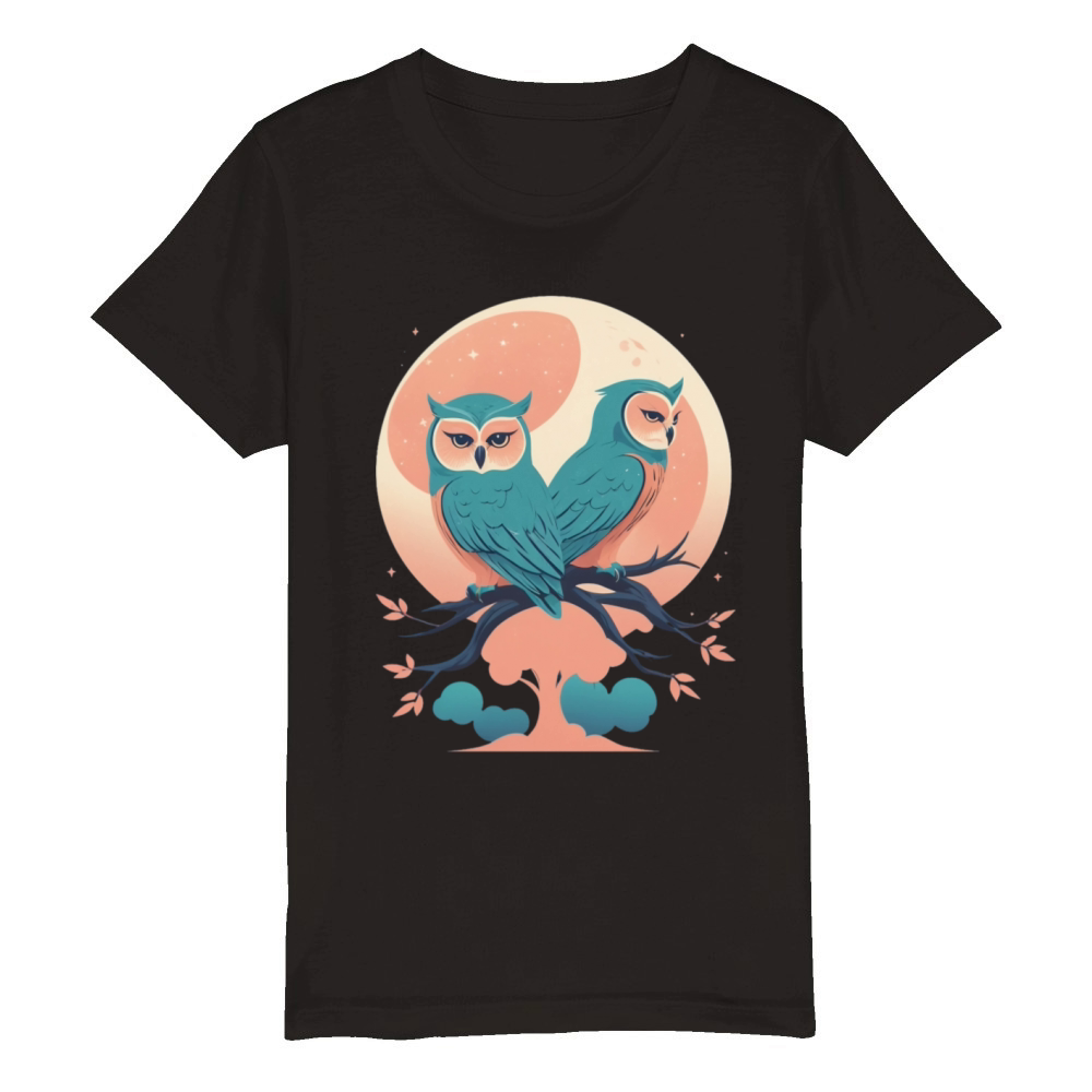 Moon Owl Birds Owl Gifts Graphic for Men Women Organic Kids Crewneck T-shirt