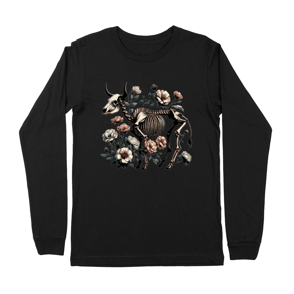 Animal Skeleton Cow Skull Vintage Floral Premium Long Sleeve