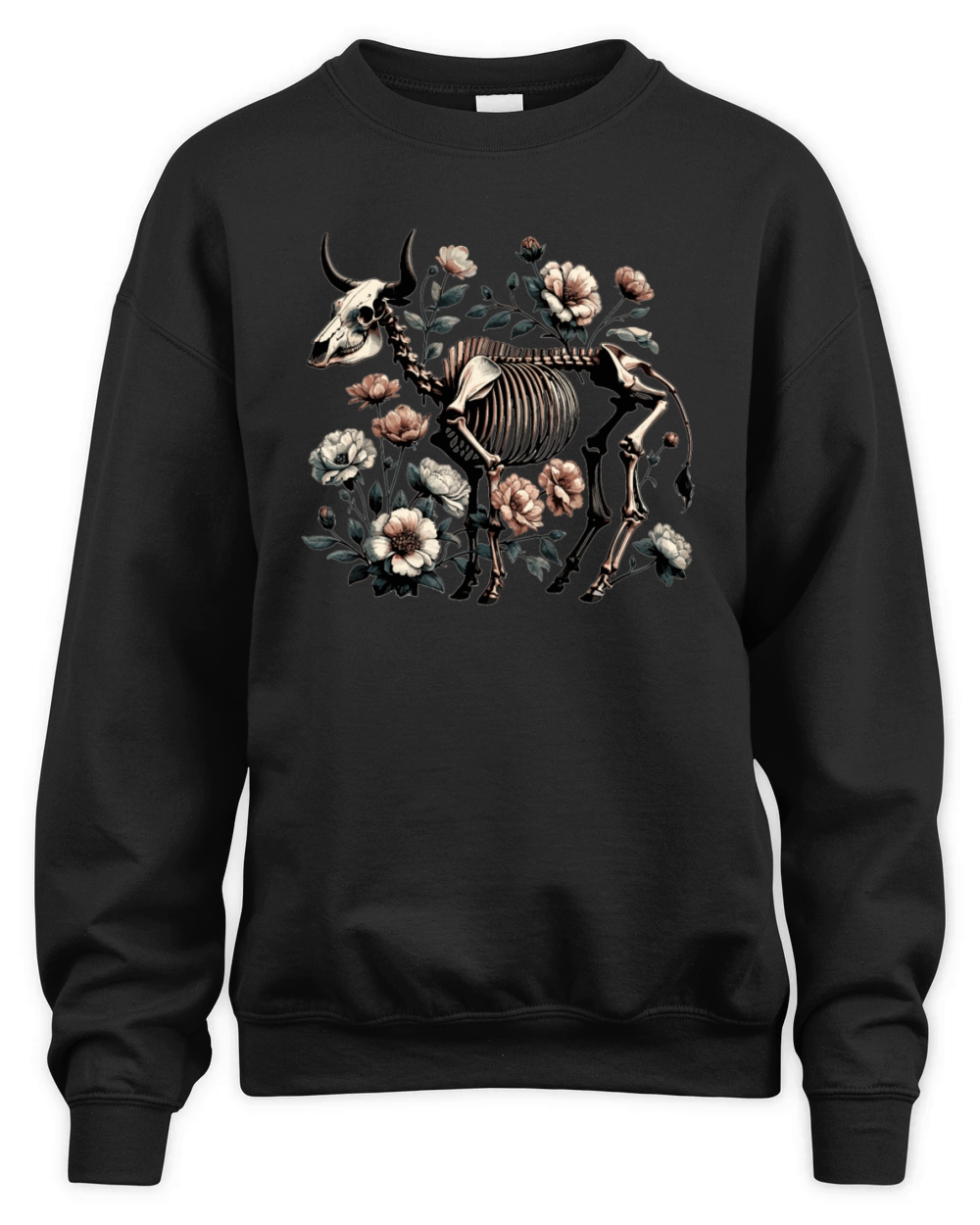 Animal Skeleton Cow Skull Vintage Floral Unisex Premium Crewneck Sweatshirt