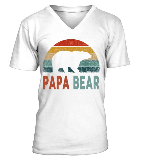 Papa Bear Vintage Daddy Fathers Day Retro Dad V-Neck T-shirt