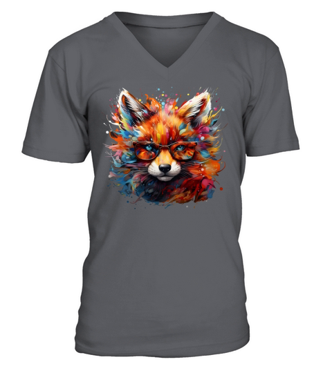 Wild Free Abstract Pop Fox V-Neck T-shirt