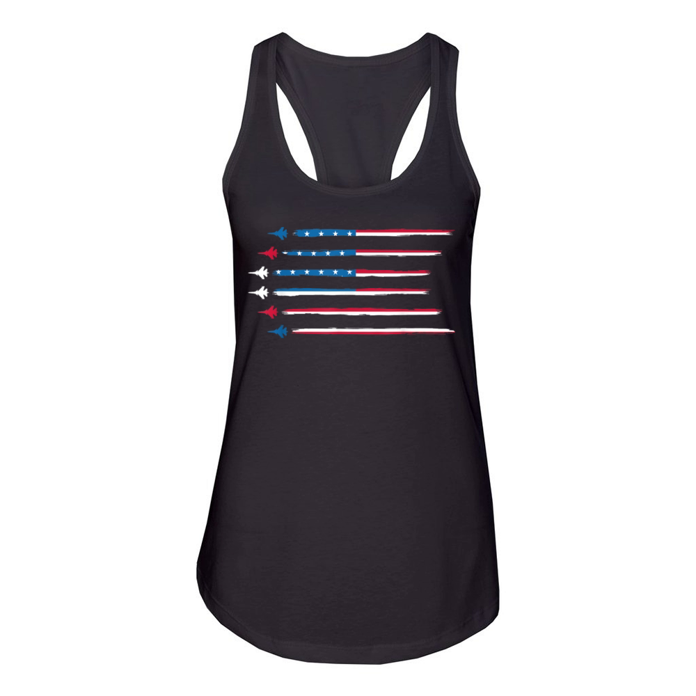 American Flag Military Jet Plane Women's Racerback Tank