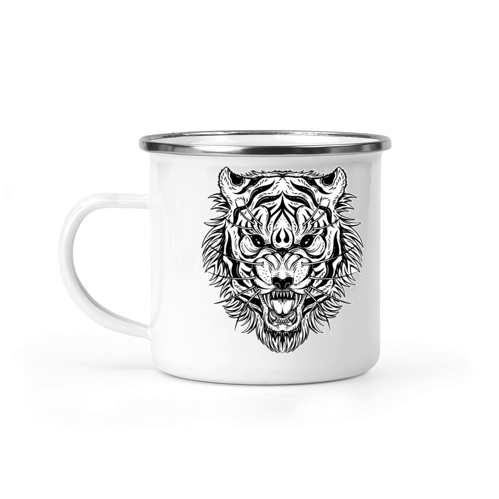 Dark Indignant Tiger Head Camping Mug