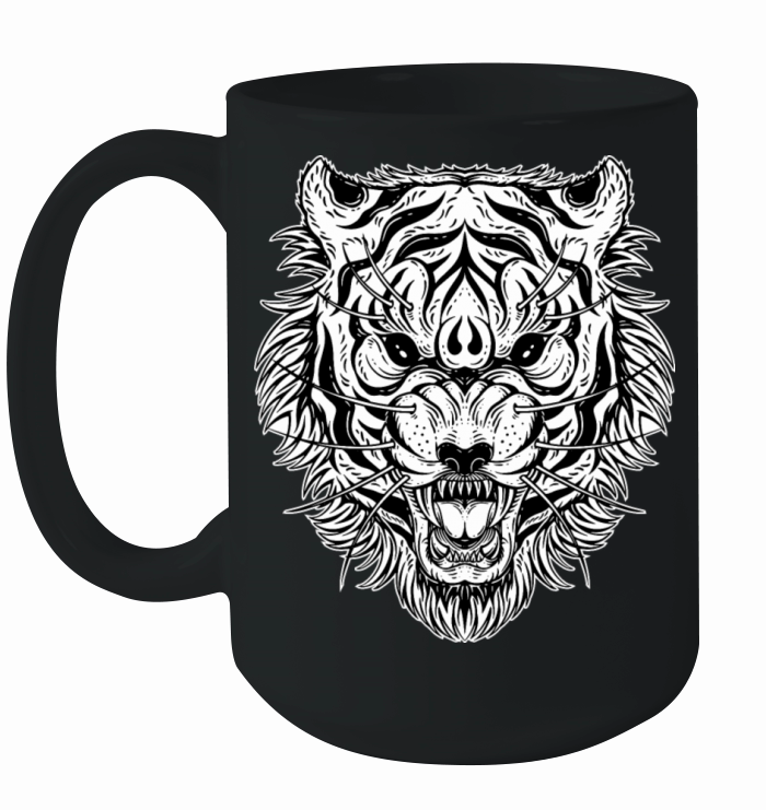 Dark Indignant Tiger Head Ceramic Mug