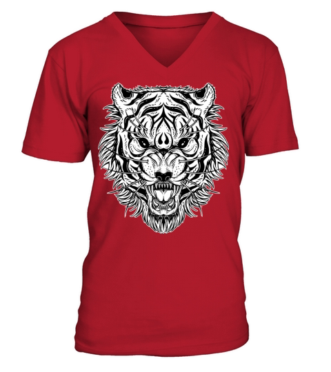 Dark Indignant Tiger Head V-Neck T-shirt
