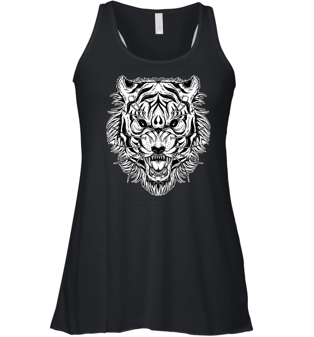 Dark Indignant Tiger Head Women's Flowy Tank Top