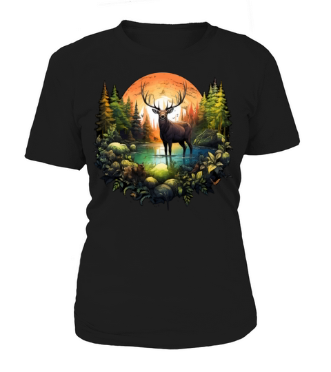Reindeer between trees river and nature Women's T-Shirt