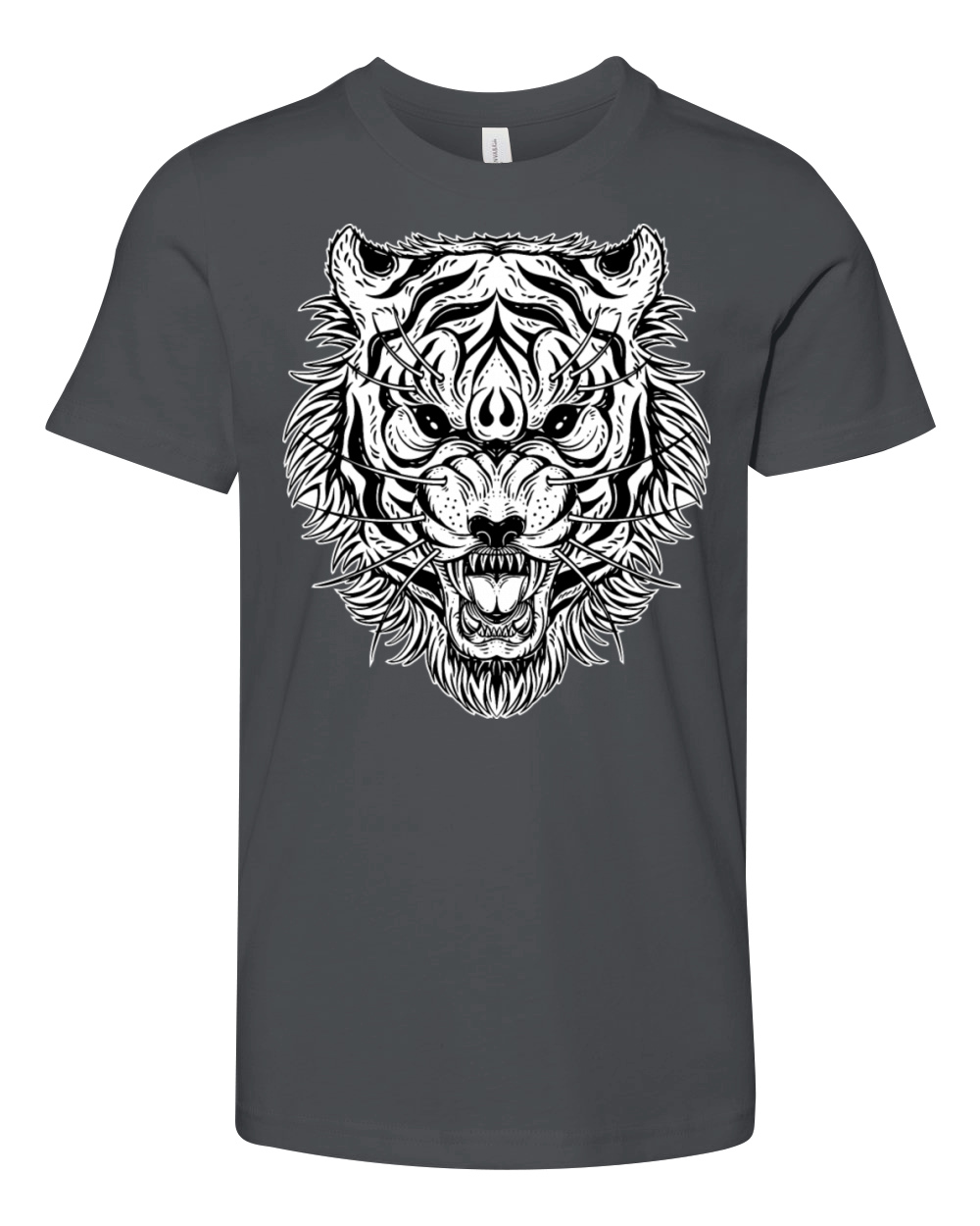 Dark Indignant Tiger Head Youth Unisex Jersey Tee