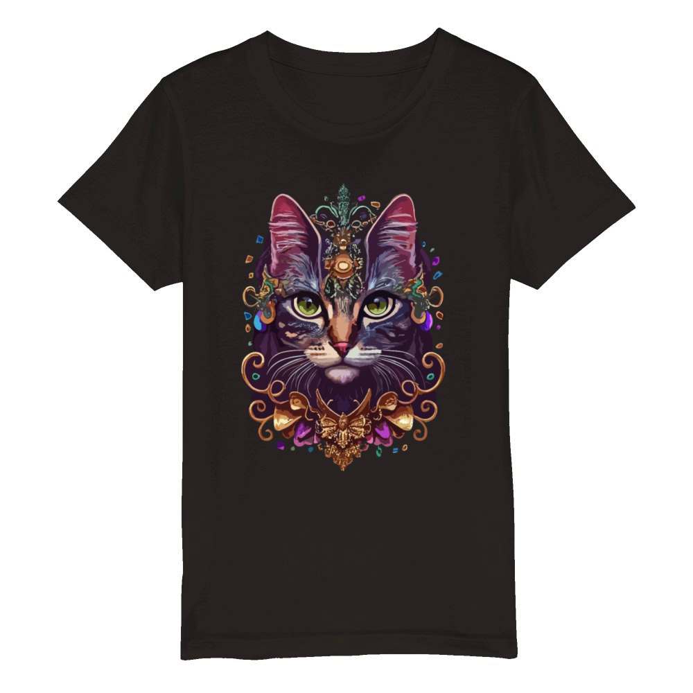 Cat Mardi Gras For Women Girls funny Cat Lover Organic Kids Crewneck T-shirt