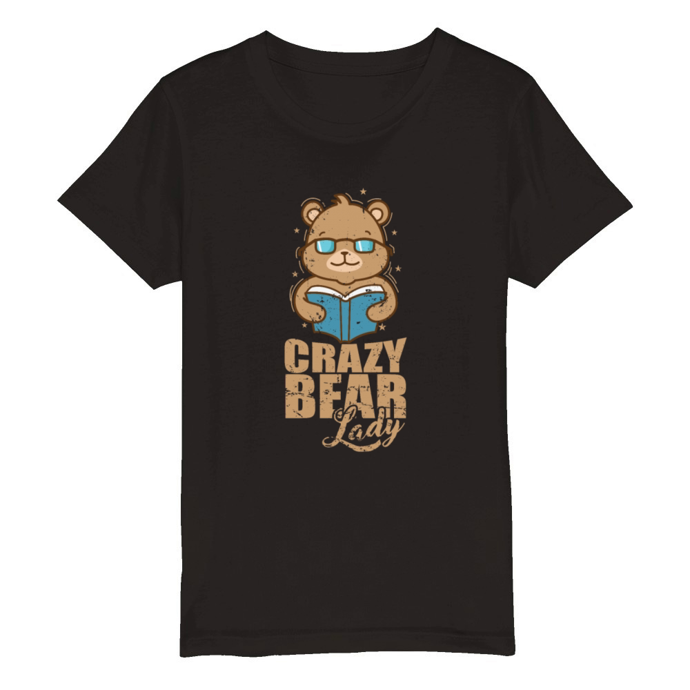 Crazy Bear Lady Forest Animal Organic Kids Crewneck T-shirt