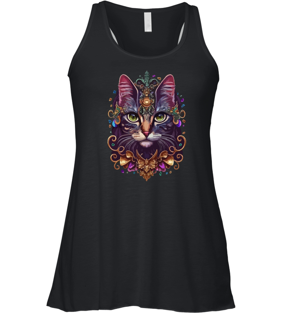 Cat Mardi Gras For Women Girls funny Cat Lover Women's Flowy Tank Top