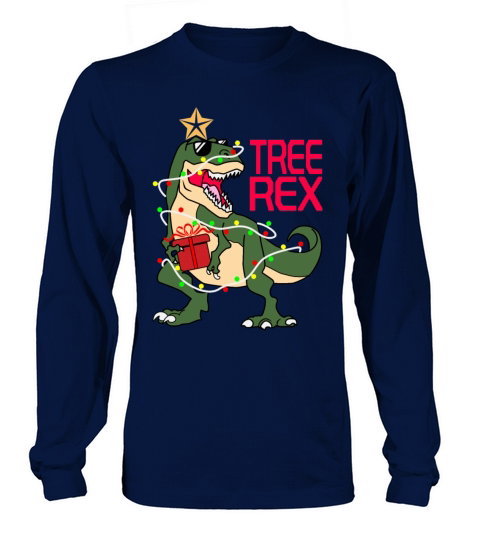 Christmas Dinosaur Tree Rex T-Shirt Long sleeved Unisex