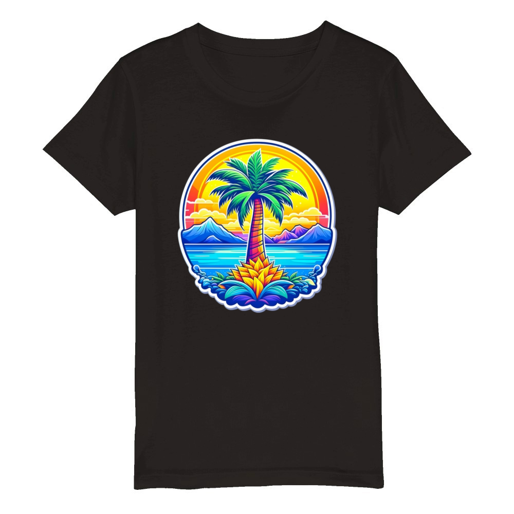 A mountain with palm trees Organic Kids Crewneck T-shirt