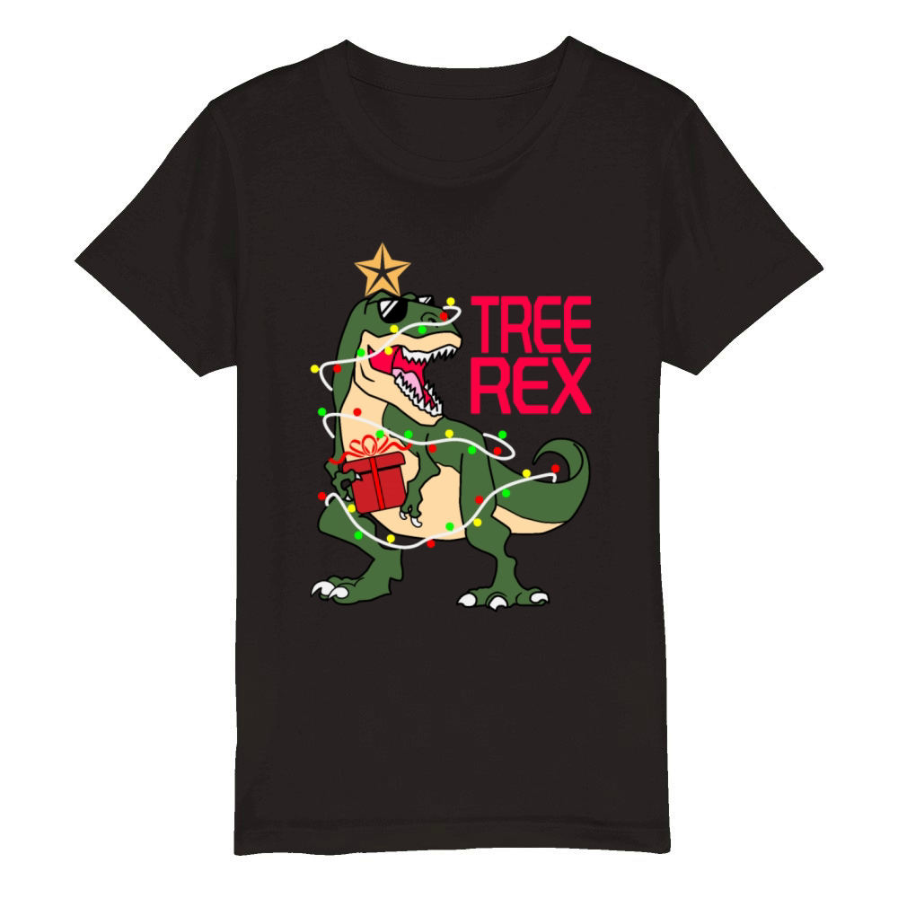 Christmas Dinosaur Tree Rex T-Shirt Organic Kids Crewneck T-shirt