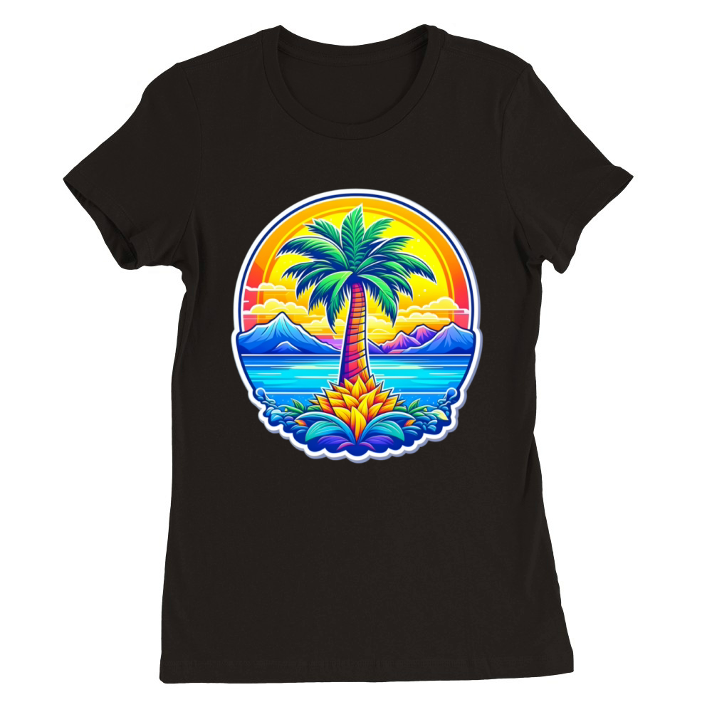 A mountain with palm trees Premium Womens Crewneck T-shirt