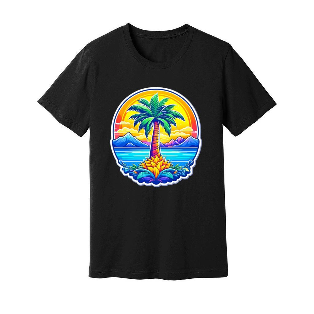 A mountain with palm trees Unisex Jersey Tee